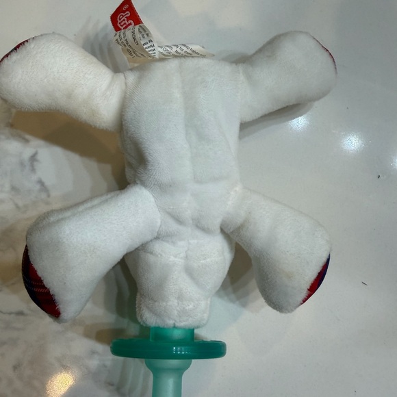 Plaid Accented White Plush Pacifier Holder - Picture 3 of 3